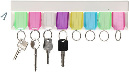 Sleutelrekje met 8 sleutellabels - kunststof - kleurenmix - 29 cm - sleutelhangers