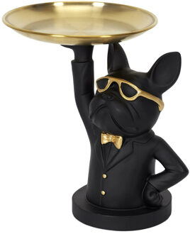 Sleutels en losse spullen tray - Deco Beeldje butler hond - 21 cm - Bulldog - Organizer/sleutelbakje