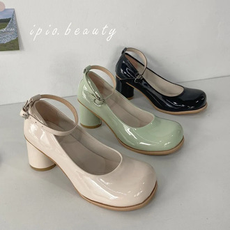 SLHJC Leather Pumps Shoes Retro Square Toe Mary Janes Pumps Ankle Buckle Med Heels Autumn Lady Vintage Shoes