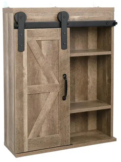 Sliding Barn Door Entryway Cabinet TV Stand Vintage Oak