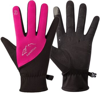 Slijtvaste En Antislip Volledige Vinger Comfortabele Outdoor Sport Warm Handschoenen Elastische En Comfortabele Stof roos rood / L