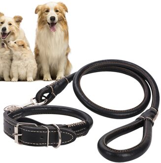 Slijtvaste Pu Leather Neck Strap Pet Trekkabel Praktische Riem Pet Trekken Touw Dierbenodigdheden Voor Hond Puppy (Zwart, size zwart / L