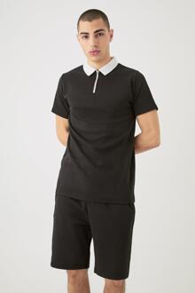 Slim Fit 1/4 Zip Polo And Short Set, Black - L
