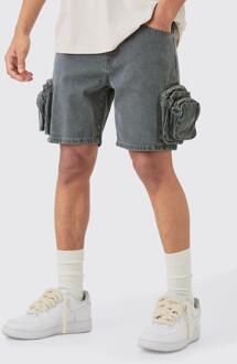 Slim Fit 3D Cargo Pocket Denim Shorts In Light Grey, Light Grey - 34