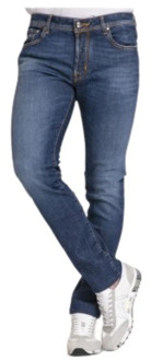 Slim Fit Blauwe Jeans met Oranje Contraststiksels Jacob Cohën , Blue , Heren - W31,W30,W29