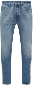 Slim Fit Blauwe Jeans met Vintage Effect en Crème/Beige Zijstrepen Palm Angels , Blue , Heren - W29