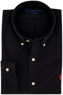 Slim fit button down-overhemd van katoen Zwart - M