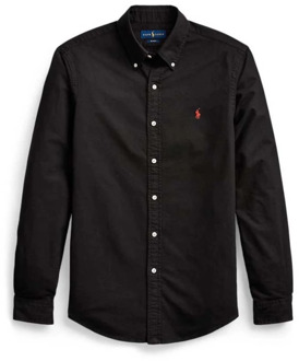 Slim fit button down-overhemd van katoen Zwart