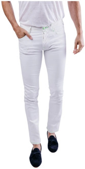 Slim Fit Denim Jeans met Groene Fluorescerende Stiksels Jacob Cohën , White , Heren - W36,W32,W33,W31,W35