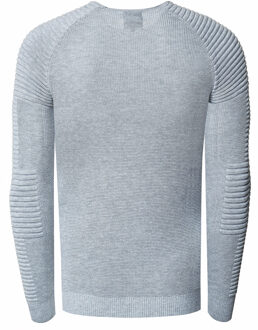 Slim fit fijngebreide biker trui met ronde hals Grijs - XL