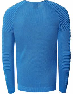 Slim fit fijngebreide biker trui met ronde hals - maat L Blauw
