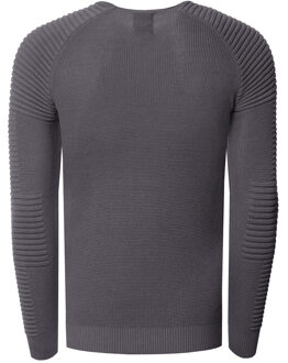 Slim fit fijngebreide biker trui met ronde hals - maat S Donkergrijs