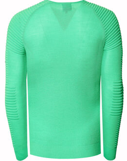 Slim fit fijngebreide biker trui met ronde hals - maat S Groen