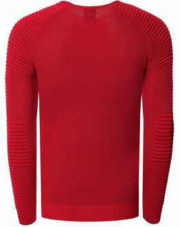 Slim fit fijngebreide biker trui met ronde hals - maat XL Rood