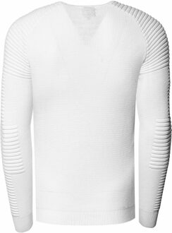 Slim fit fijngebreide biker trui met ronde hals - maat XL Wit