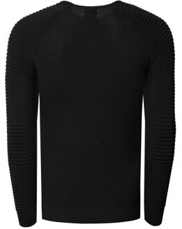 Slim fit fijngebreide biker trui met ronde hals Zwart - 3XL