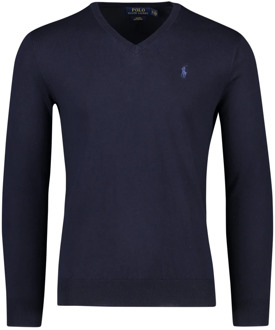 Slim fit fijngebreide pullover van Pima katoen Donkerblauw - M