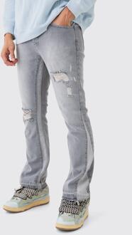 Slim Fit Flared Jeans Met Versleten Panelen, Light Grey - 30R