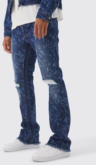 Slim Fit Flared Laser Print Jeans Met Gusset Detail, Dark Blue - 30R