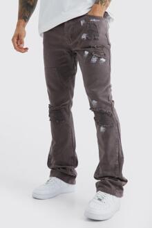 Slim Fit Jeans Met Panelen En Verfspetters, Mid Grey - 32R