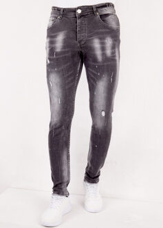 Slim fit jeans met scheuren slm Grijs - 33