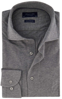 Slim Fit jersey overhemd - antraciet grijs melange knitted shirt - Strijkvrij - Boordmaat: 40