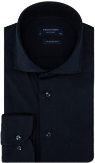 Slim Fit jersey overhemd - navy melange knitted shirt - Strijkvrij - Boordmaat: 44