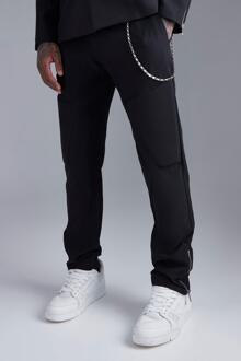 Slim Fit Kettingprint Pantalons Met Rits, Black - 28