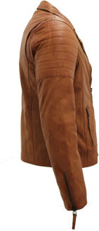 Slim-fit leren bikerjack in Brando-stijl met gekruiste rits Bruin - 2XL