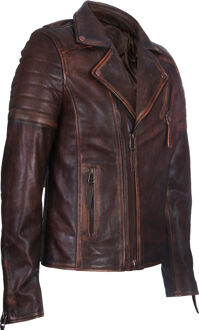 Slim-fit leren bikerjack in Brando-stijl met gekruiste rits - maat 2XL Bruin