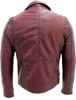 Slim-fit leren bikerjack in Brando-stijl met gekruiste rits - maat 4XL Bourgogne