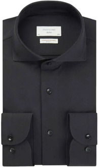 Slim fit overhemd in katoenblend Zwart - 38