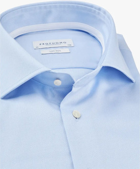 Slim Fit overhemd - lichtblauw 2-ply twill (contrast) - Strijkvrij - Boordmaat: 37