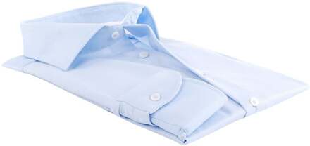 Slim Fit overhemd - lichtblauw 2-ply twill (contrast) - Strijkvrij - Boordmaat: 38