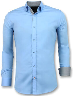 Slim Fit Overhemd Mannen - Blanco Blouse - 3040 - Licht Blauw - Maten: M