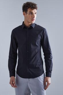 Slim Fit Overhemd Met Lange Mouwen, Black - XL