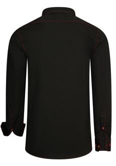 Slim fit overhemd met lange mouwen en contrasterende stiksels Zwart/rood