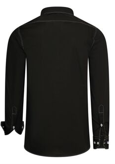 Slim fit overhemd met lange mouwen en contrasterende stiksels Zwart/wit - 3XL
