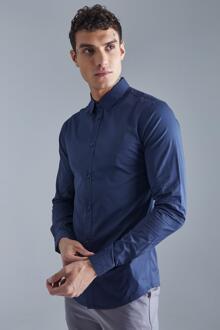 Slim Fit Overhemd Met Lange Mouwen, Navy - XL
