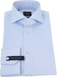 Slim Fit overhemd - mouwlengte 72 cm - lichtblauw fine twill - Strijkvrij - Boordmaat: 37
