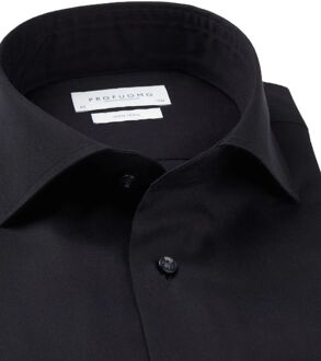 Slim Fit overhemd - zwart fine twill - Strijkvrij - Boordmaat: 37