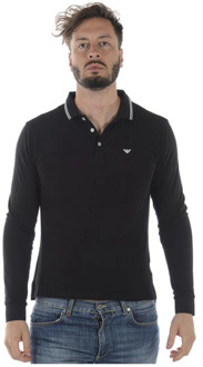 Slim fit polo met getipte boord en lange mouw Zwart - XXL