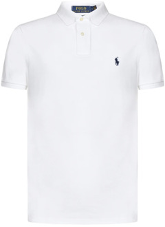 Slim fit polo met logoborduring Wit - XS