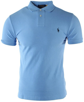 Slim fit polo van piqué katoen met logo Blauw