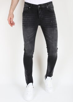 Slim fit stretch jeans met gaten mm113 Zwart - 34