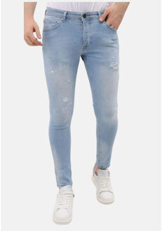 Slim fit stretch jeans met paint en gaten mm Blauw - 30