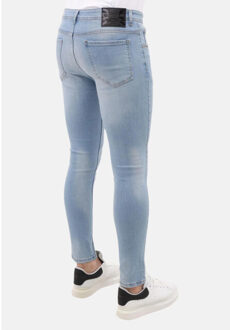 Slim fit stretch jeans met paint en gaten mm Blauw - 38