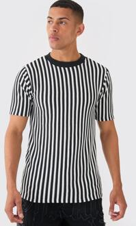 Slim Fit Stripe Rib T-Shirt, Black - L