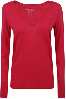Slim Fit V-Hals T-Shirt in Fuchsia Majestic Filatures , Pink , Dames - L,M,S