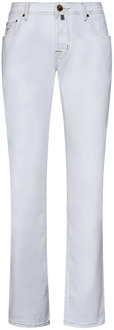 Slim-Fit Witte Denim Jeans met Contrasterende Stiksels Jacob Cohën , White , Heren - W29,W28,W36,W38,W32,W40,W31,W35,W33,W30,W34